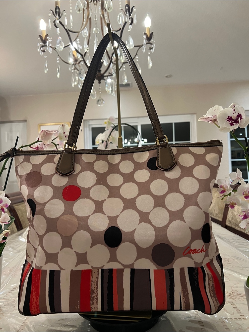 Coach Poppy Dot Print Tote Bag Style 25124 | Red Satin Lining | Shoulder Bag - Picture 16 of 16